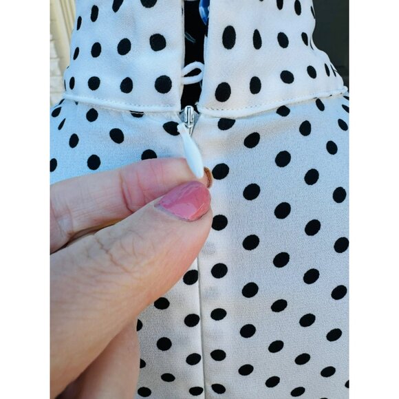 Boston Proper Black White Polka Dot Blouse Ruffled Bell Sleeves Keyhole Neckline - Picture 9 of 11